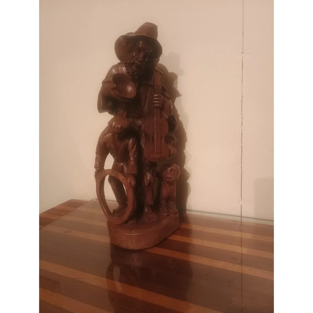 Large Vintage Hand Carved Wooden Traveler Man With Dog Indoor/Outdoor Statue 16
